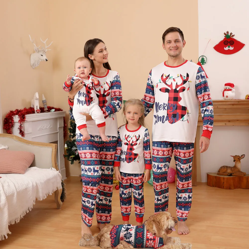 2022 Christmas Family Pajamas Christmas Cartoon Deer Print Family Pajamas Set