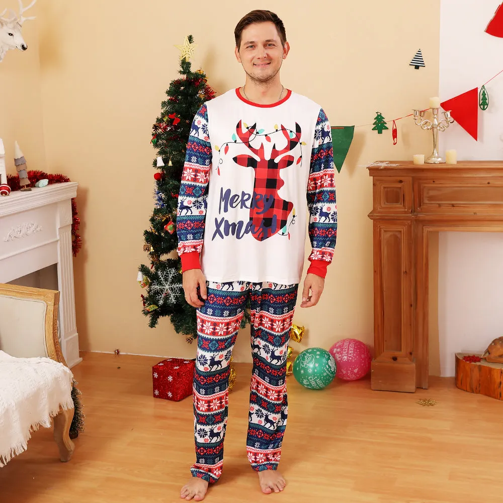 2022 Christmas Family Pajamas Christmas Cartoon Deer Print Family Pajamas Set