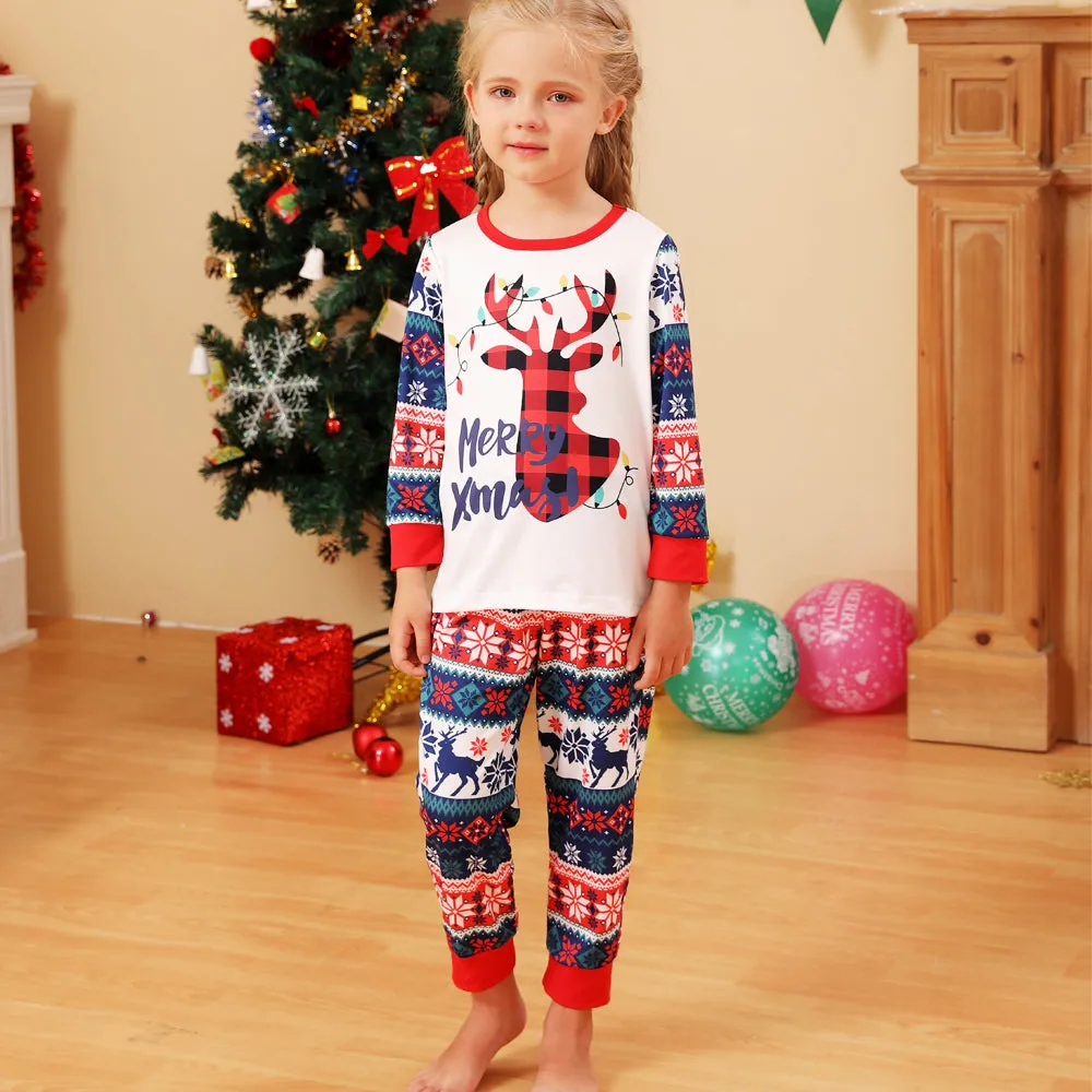 2022 Christmas Family Pajamas Christmas Cartoon Deer Print Family Pajamas Set