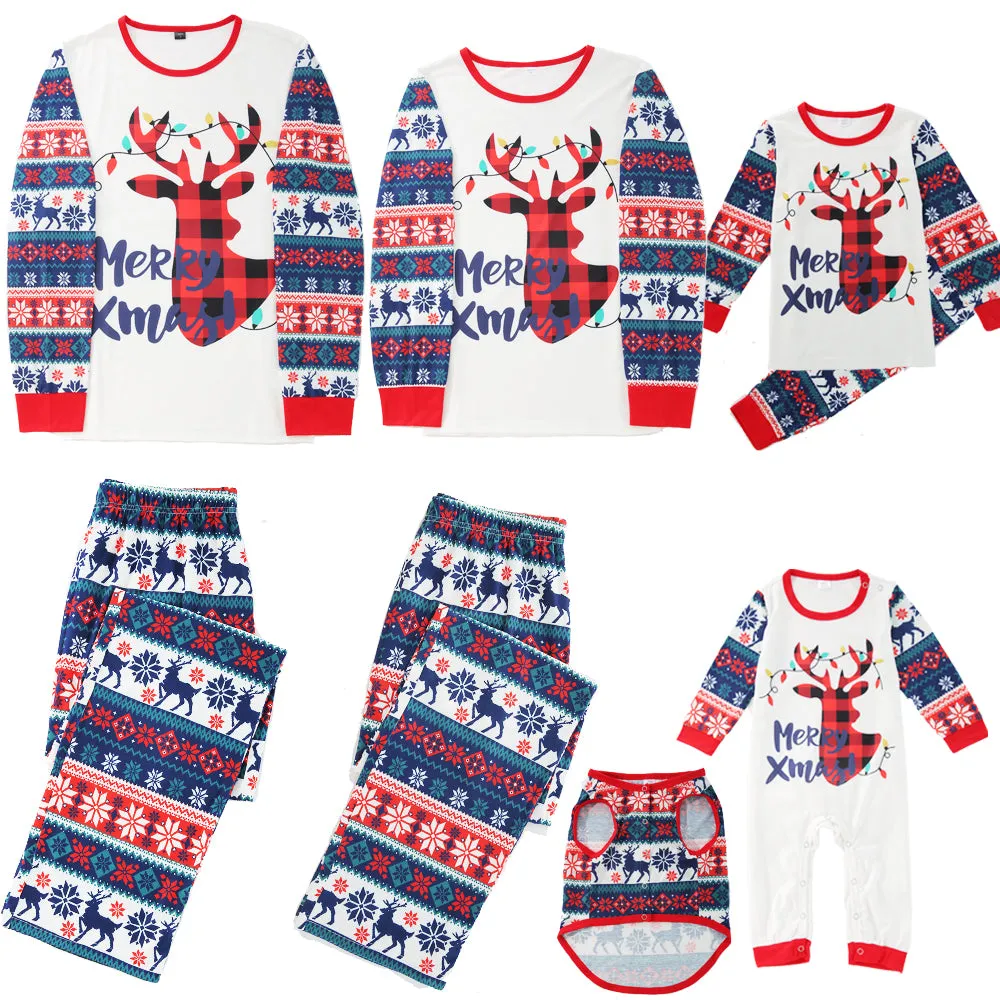 2022 Christmas Family Pajamas Christmas Cartoon Deer Print Family Pajamas Set