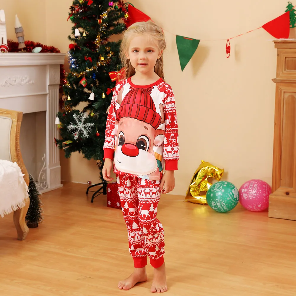 2022 Christmas Family Pajamas Christmas Cartoon Print Red Pajamas Set