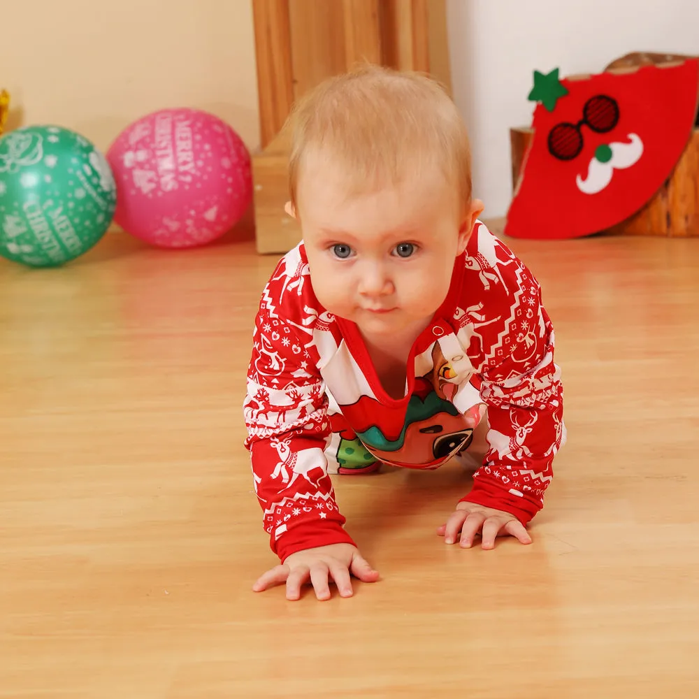 2022 Christmas Family Pajamas Christmas Cartoon Print Red Pajamas Set