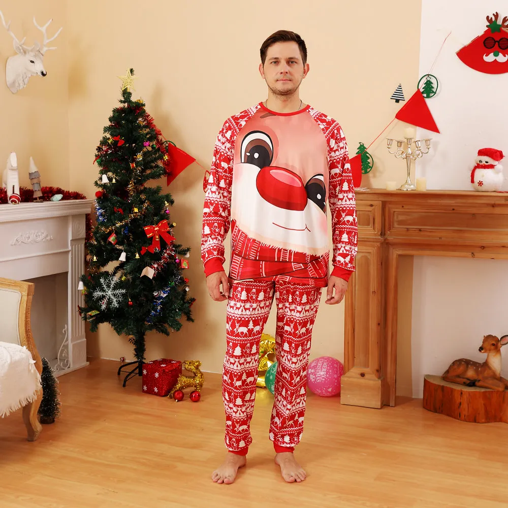 2022 Christmas Family Pajamas Christmas Cartoon Print Red Pajamas Set