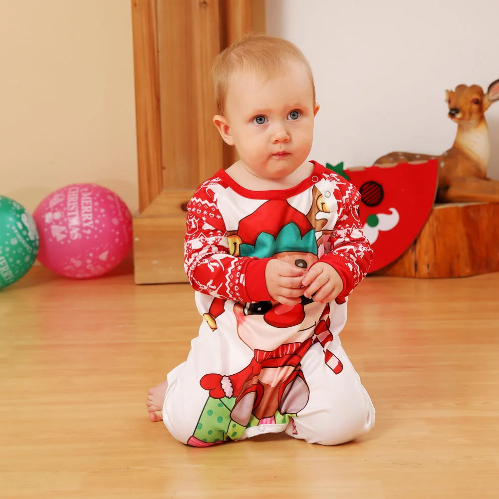 2022 Christmas Family Pajamas Christmas Cartoon Print Red Pajamas Set