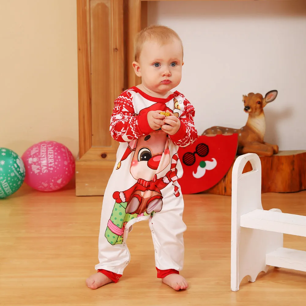 2022 Christmas Family Pajamas Christmas Cartoon Print Red Pajamas Set