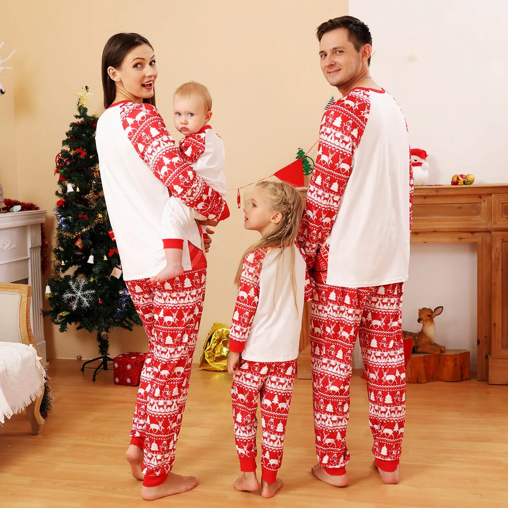 2022 Christmas Family Pajamas Christmas Cartoon Print Red Pajamas Set