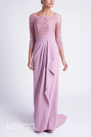 22889 - Square Quarter Sleeves Lace Sleek Satin Cocktail Party Formal Evening Dress