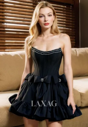 A-Line Strapless Beaded Sleek Satin Elegant Party Homecoming Dress