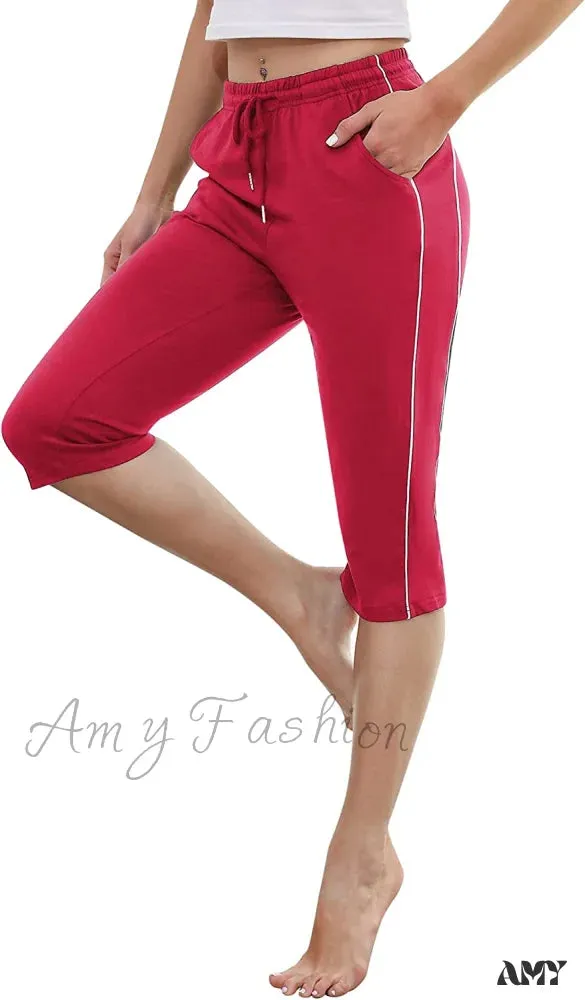 Amy Fashion - Casual Lounge Cotton Yoga Pants Elastic Drawstring Capris