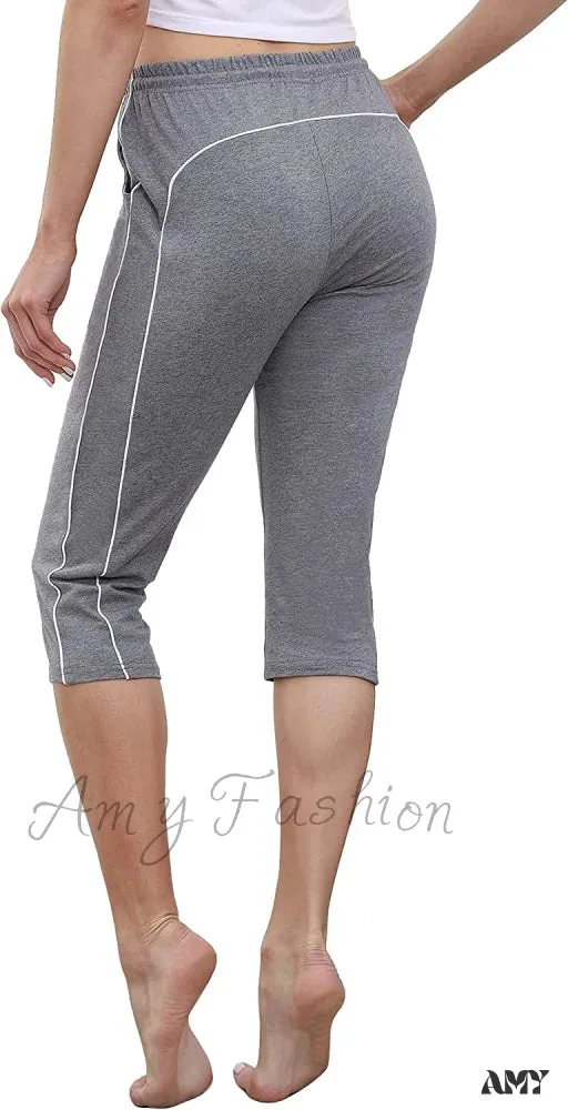 Amy Fashion - Casual Lounge Cotton Yoga Pants Elastic Drawstring Capris