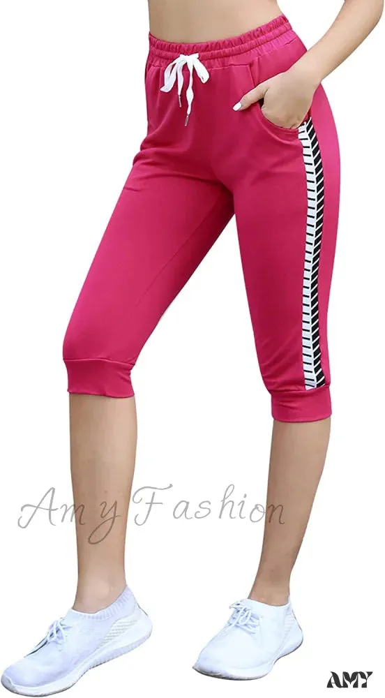 Amy Fashion - Casual Lounge Cotton Yoga Pants Elastic Drawstring Capris