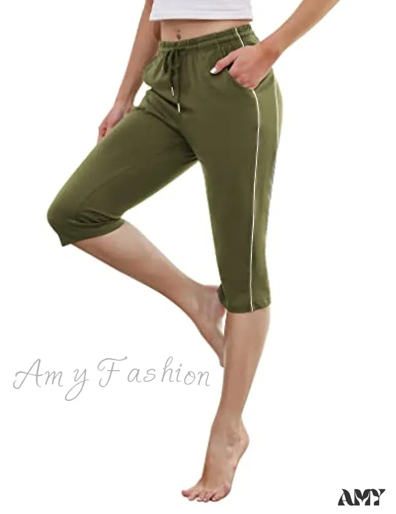 Amy Fashion - Casual Lounge Cotton Yoga Pants Elastic Drawstring Capris