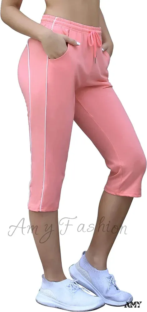 Amy Fashion - Casual Lounge Cotton Yoga Pants Elastic Drawstring Capris