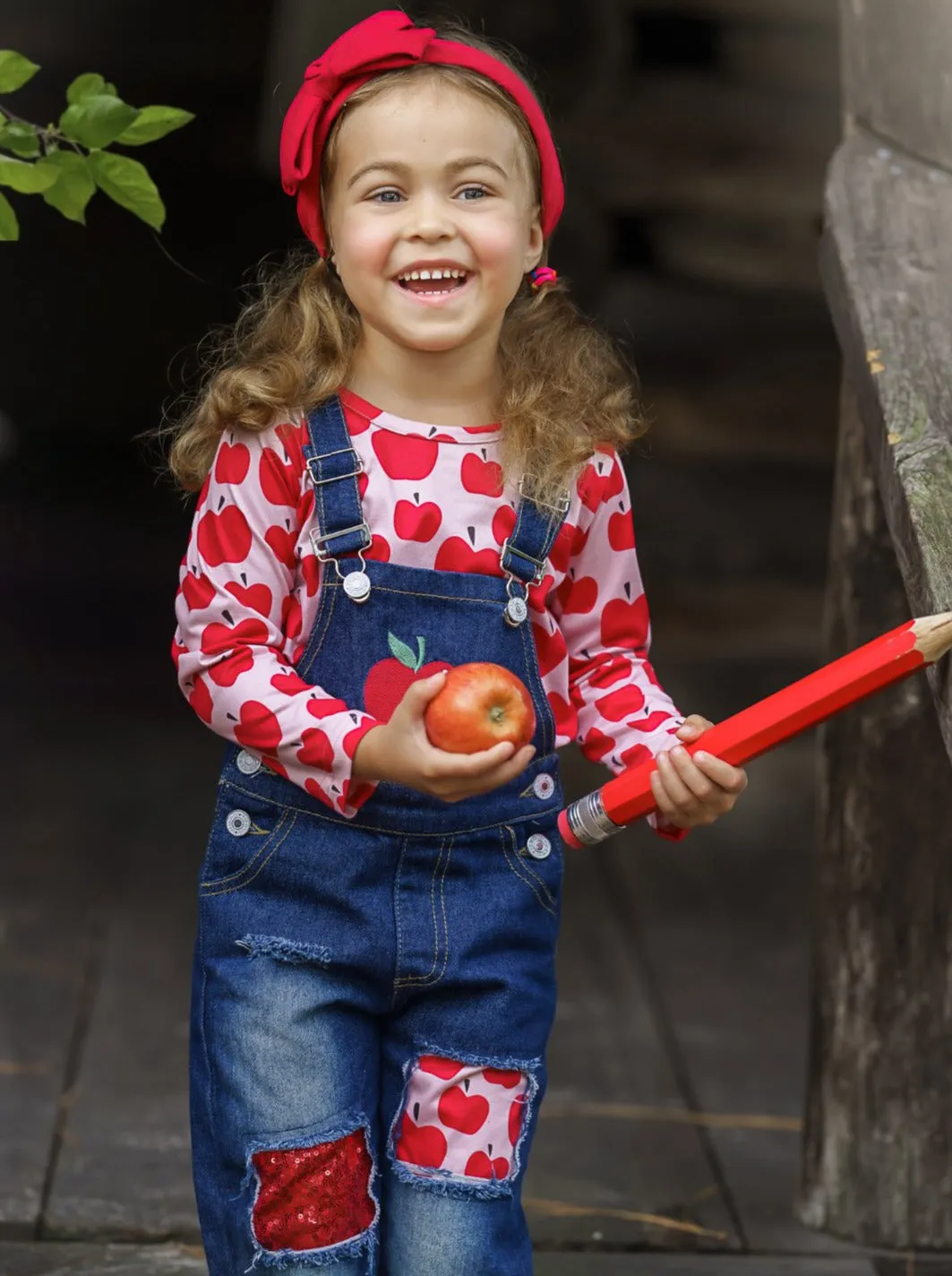 Apple Vision Top And Patched Denim Overall Set