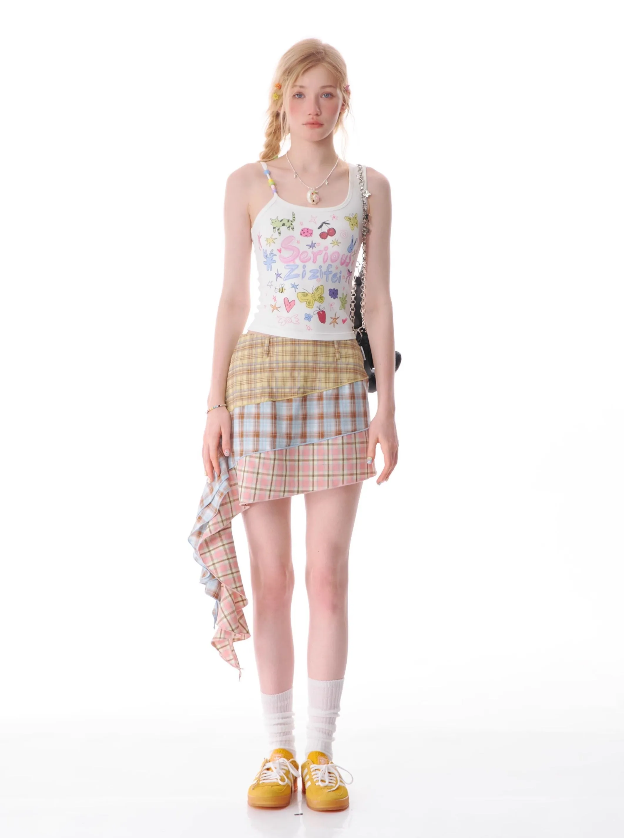 Asymmetric Patchwork Plaid Mini Skirt