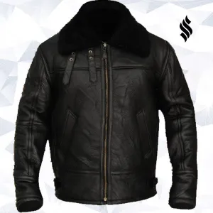 B3 Aviator Bomber Sheepskin Black Jacket