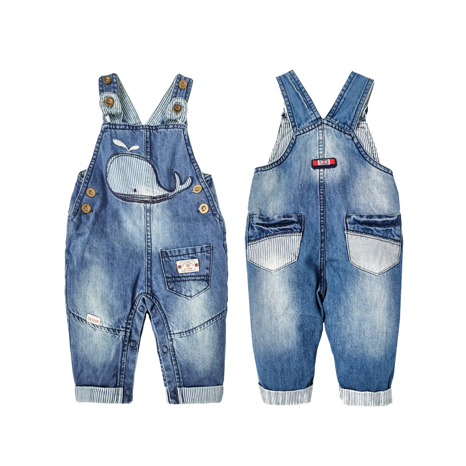 Baby Cute Whale Embroidered Jeans Overalls