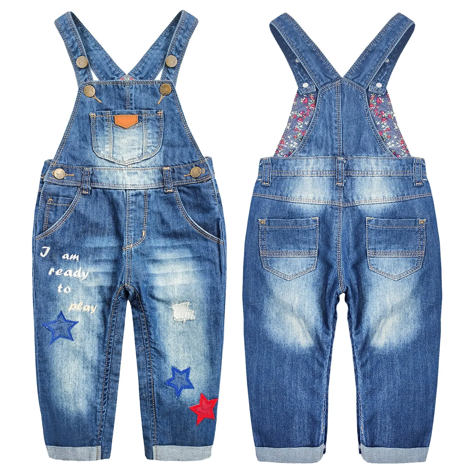 Baby Denim Overalls Letter Print Jeans Jumpsuit