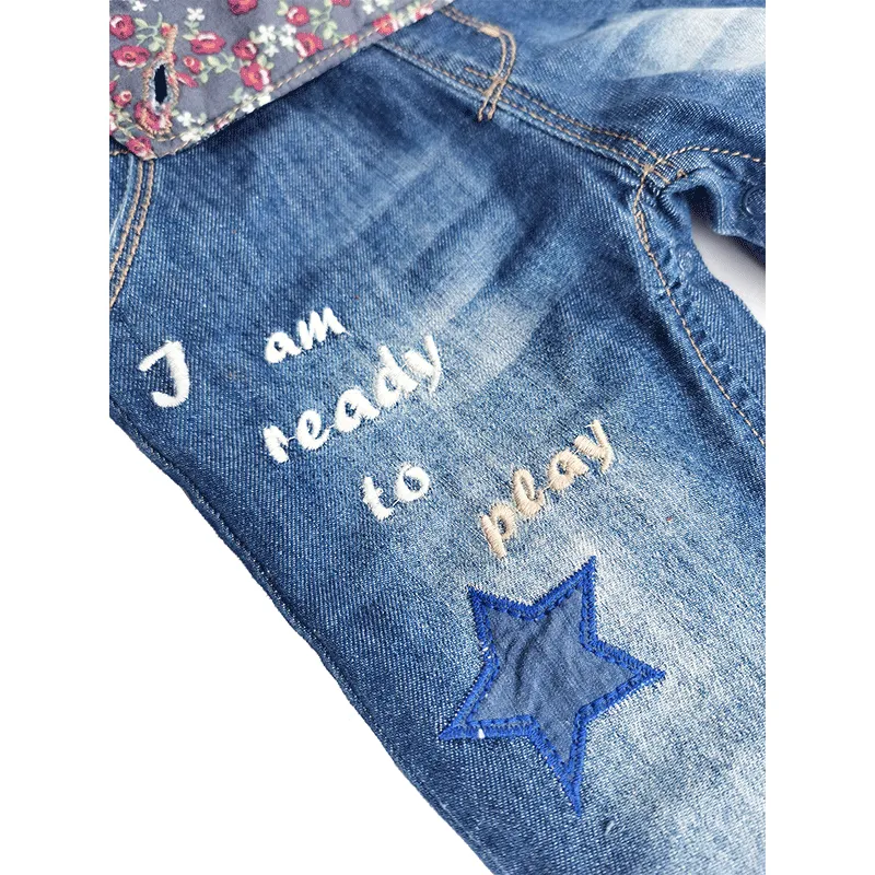 Baby Denim Overalls Letter Print Jeans Jumpsuit