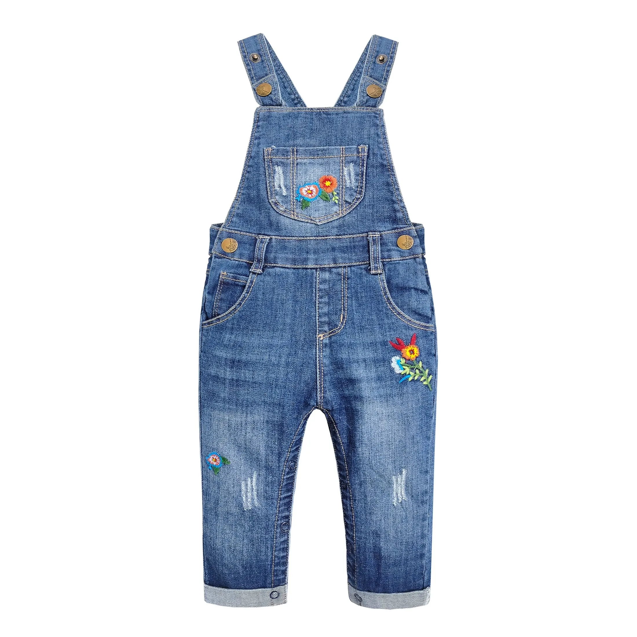 Baby Girls Flowers Embroidery Denim Overalls