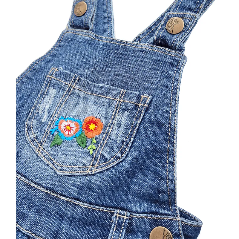 Baby Girls Flowers Embroidery Denim Overalls