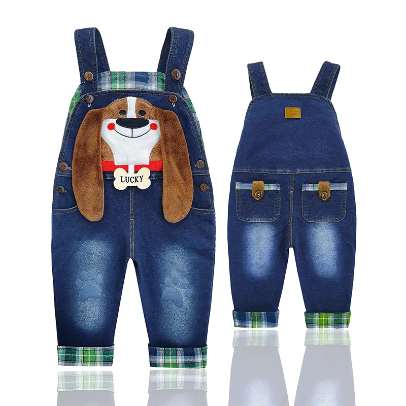 Baby Jeans Overalls Lucky Dog 3D Cartoon Soft Knitted