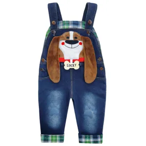 Baby Jeans Overalls Lucky Dog 3D Cartoon Soft Knitted