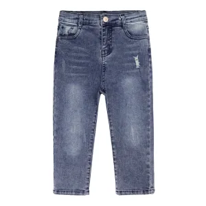 Baby Little Boy Slim Fit Jeans Little Kid Ripped Elastic Band Inside Denim Pants