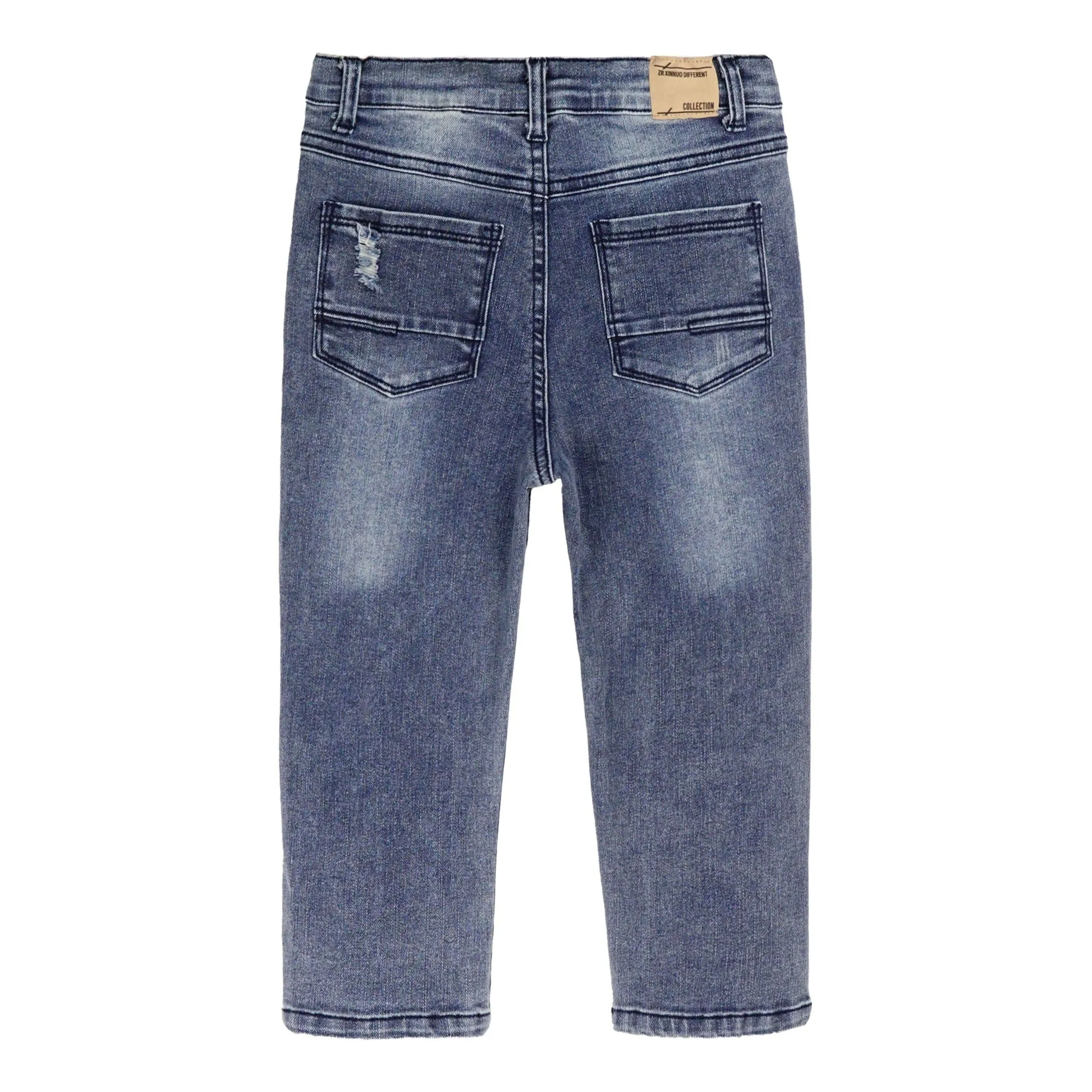 Baby Little Boy Slim Fit Jeans Little Kid Ripped Elastic Band Inside Denim Pants