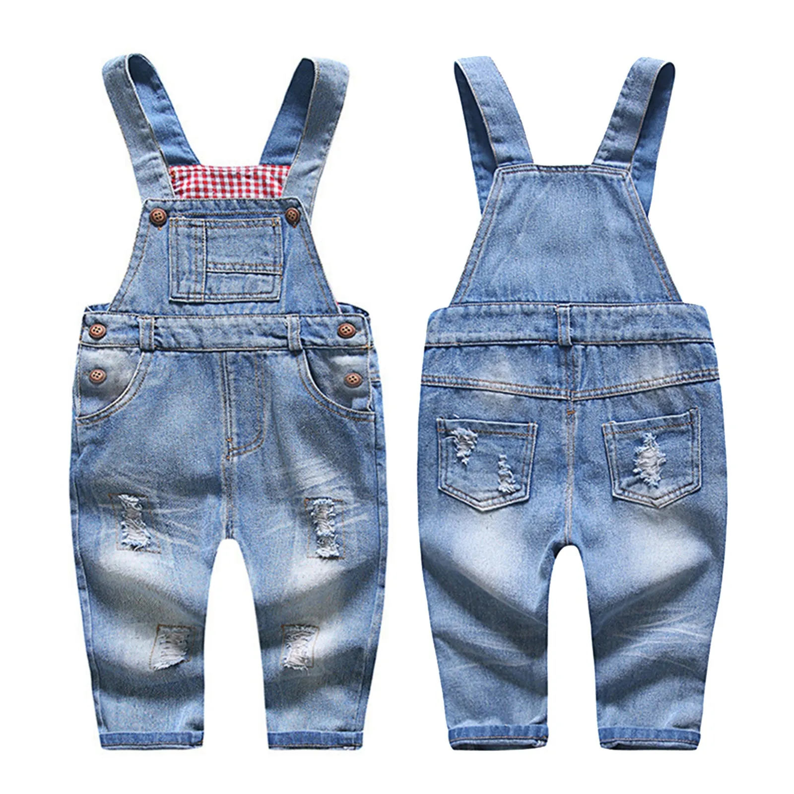 Baby Overalls Red Plaid Ripped Jeans Jumpsuit