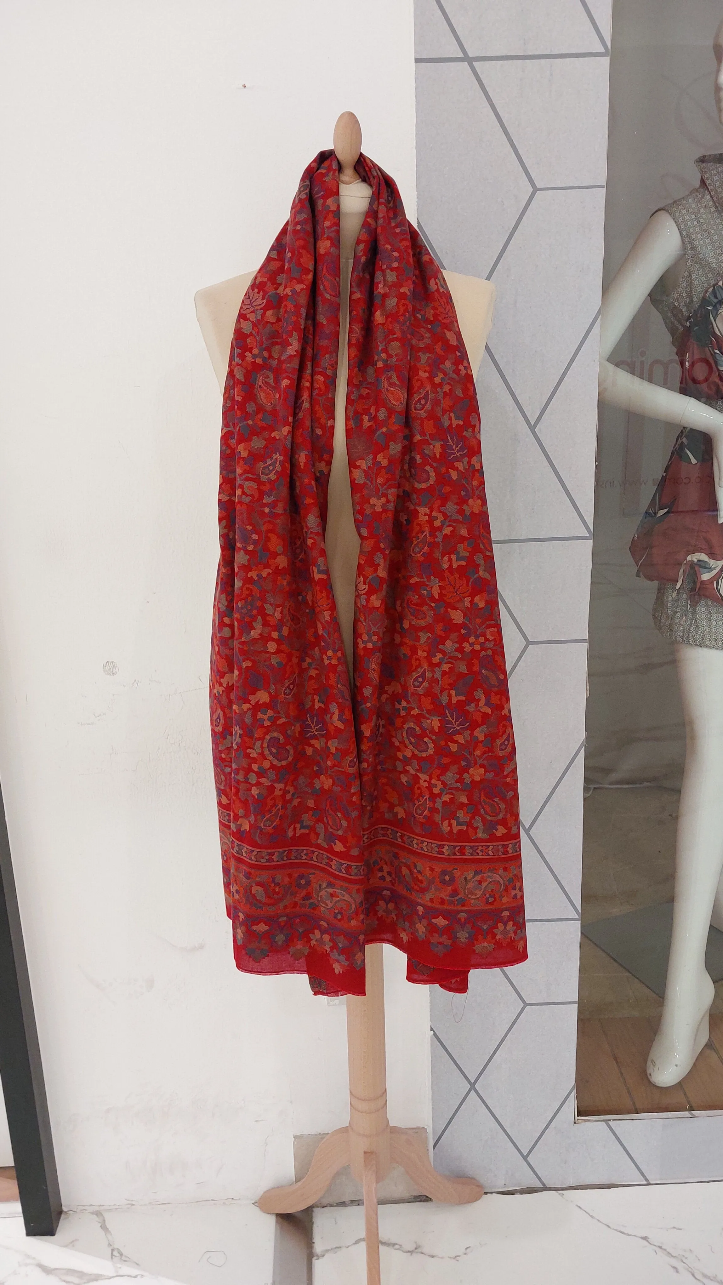 Bhoomi Red & Beige Cashmere Shawl