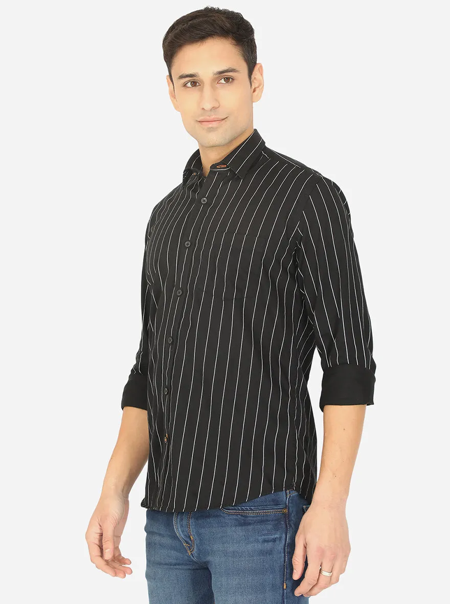 Black & White Striped Slim Fit Casual Shirt | Greenfibre