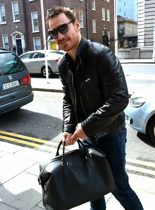 BLACK MICHAEL FASSBENDER LEATHER JACKET FOR MEN