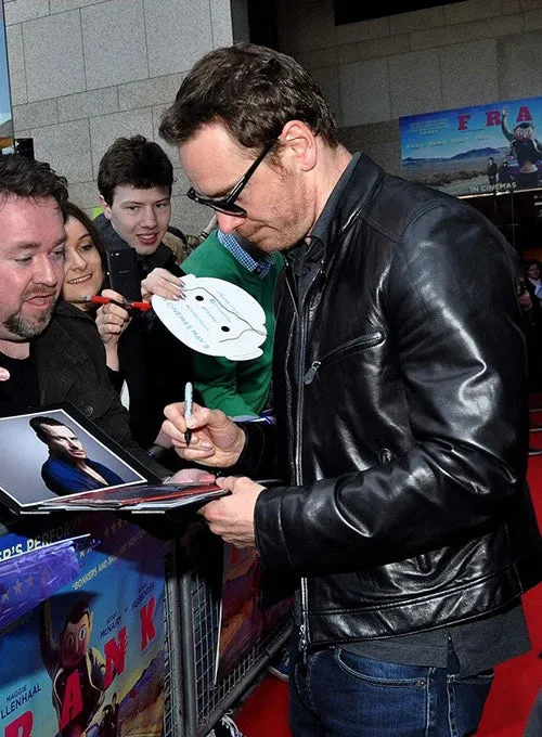 BLACK MICHAEL FASSBENDER LEATHER JACKET FOR MEN