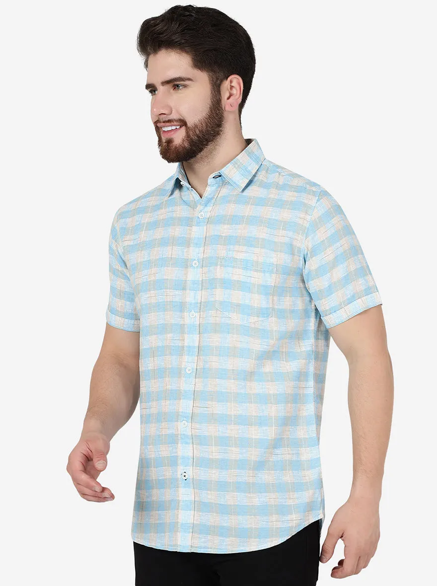 Bonnie Blue Checked Slim Fit Casual Shirt | JadeBlue