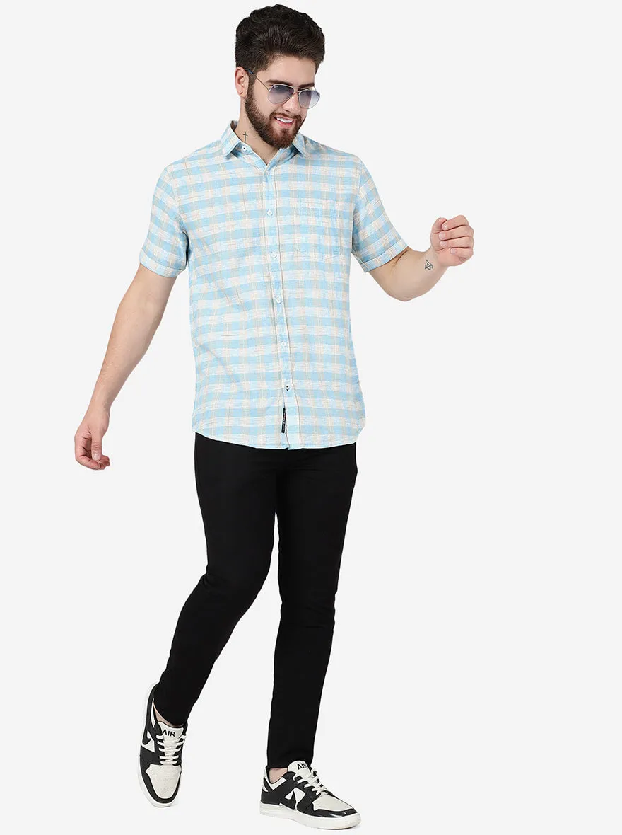 Bonnie Blue Checked Slim Fit Casual Shirt | JadeBlue