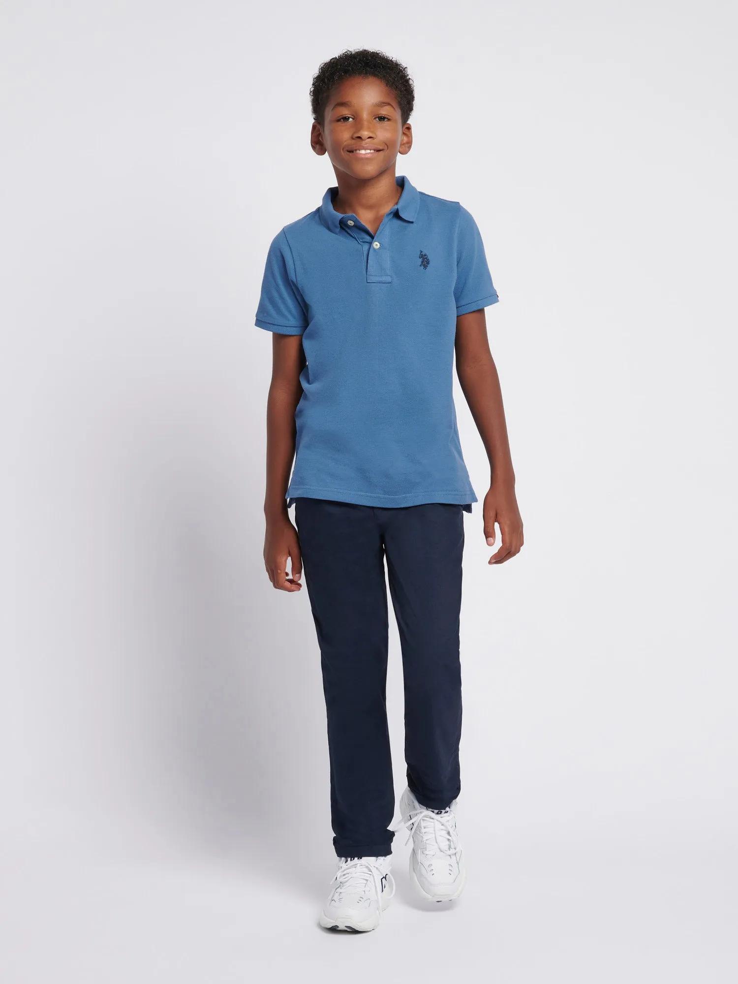 Boys Double Horsemen Polo Shirt in Blue Horizon