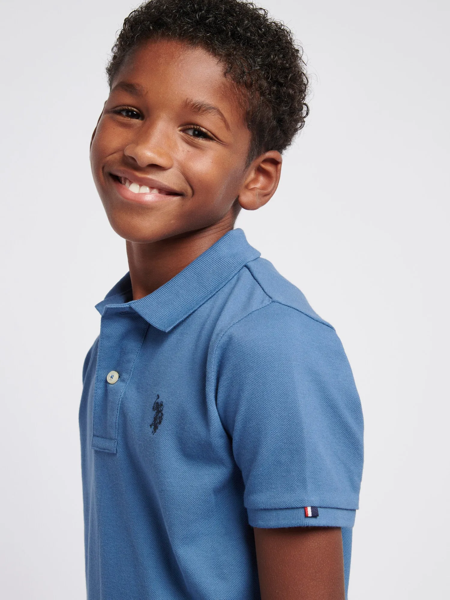 Boys Double Horsemen Polo Shirt in Blue Horizon