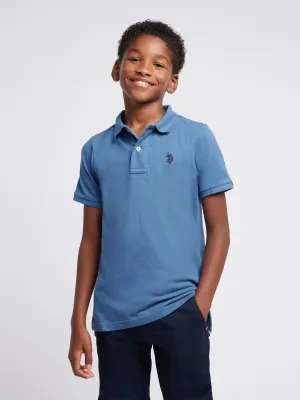 Boys Double Horsemen Polo Shirt in Blue Horizon