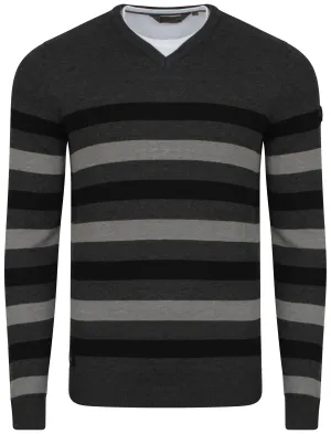 Breton V-neck stripe jumper in charcoal - Dissident