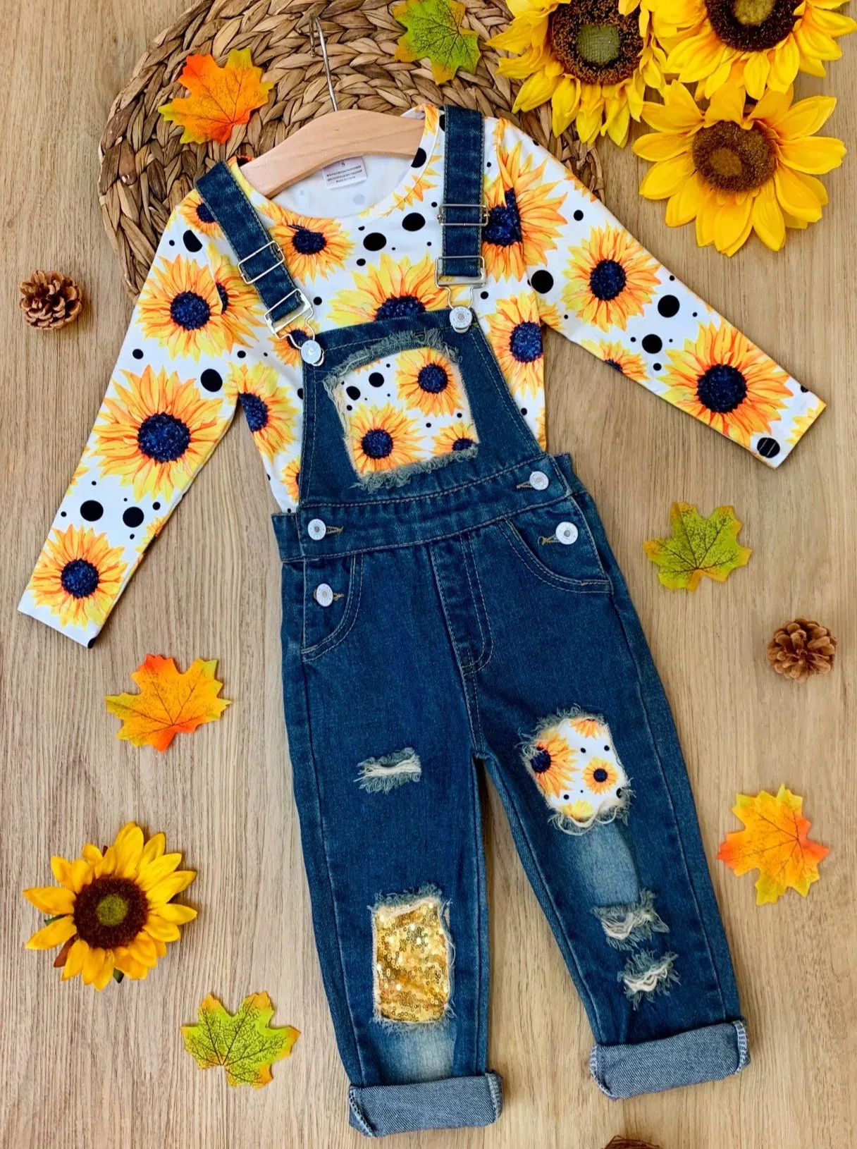 Bright Sunflower Patched Overall Set