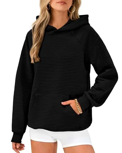 BTFBM Womens Oversized Hoodies 2024 Fashion Sweatshirts Long Sleeve Sweaters Pullover Tops Fall Clothes with Pocket(Solid Black,Small)