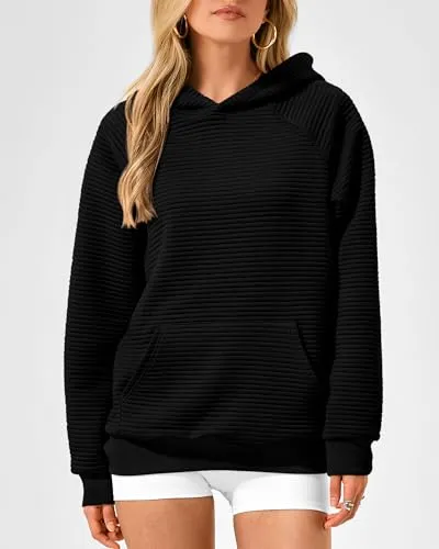 BTFBM Womens Oversized Hoodies 2024 Fashion Sweatshirts Long Sleeve Sweaters Pullover Tops Fall Clothes with Pocket(Solid Black,Small)