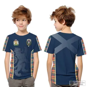 Buchanan Ancient Tartan Kid T-Shirt with Family Crest and Lion Rampant Vibes Sport Style