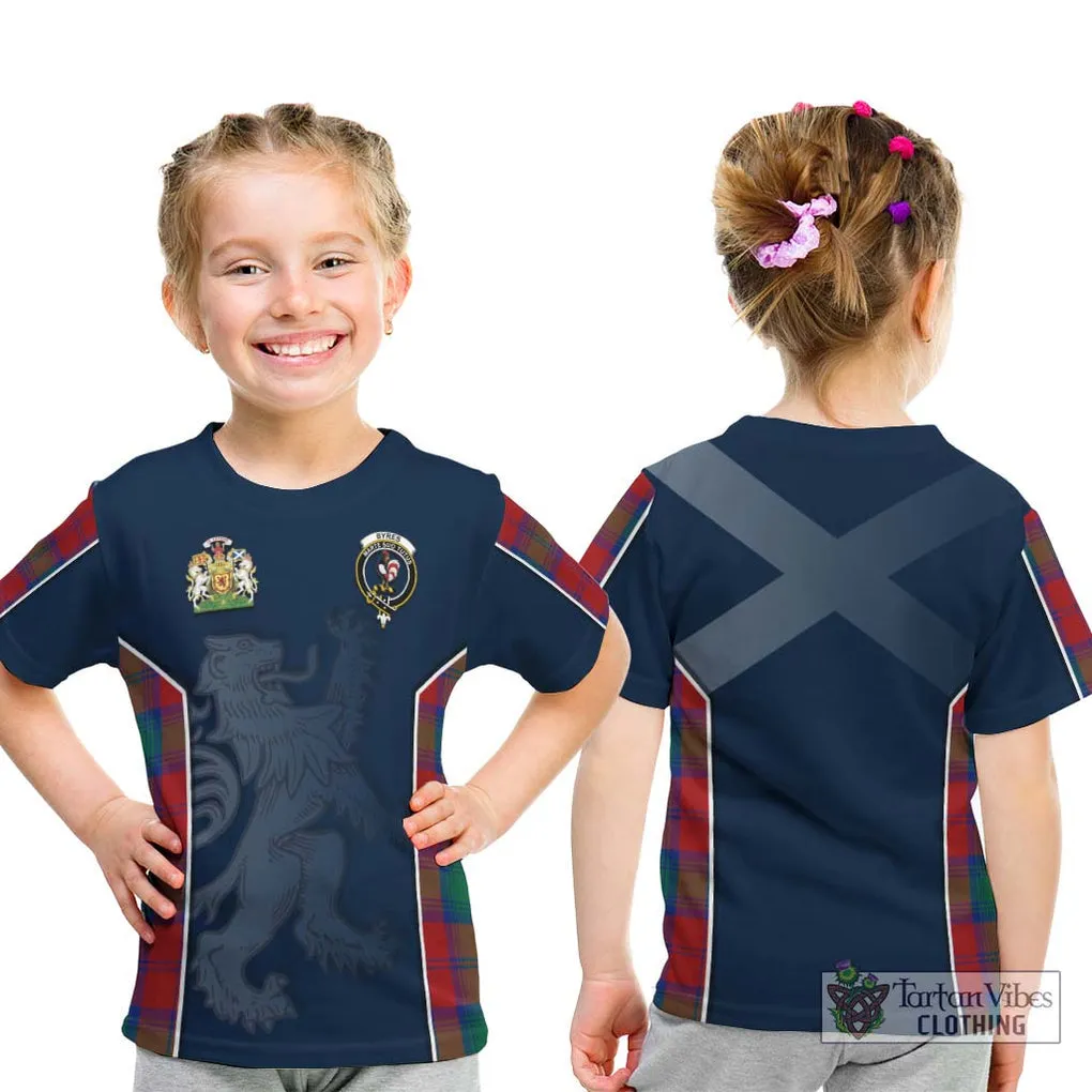 Byres (Byses) Tartan Kid T-Shirt with Family Crest and Lion Rampant Vibes Sport Style