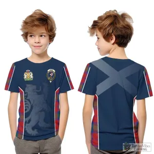 Byres (Byses) Tartan Kid T-Shirt with Family Crest and Lion Rampant Vibes Sport Style