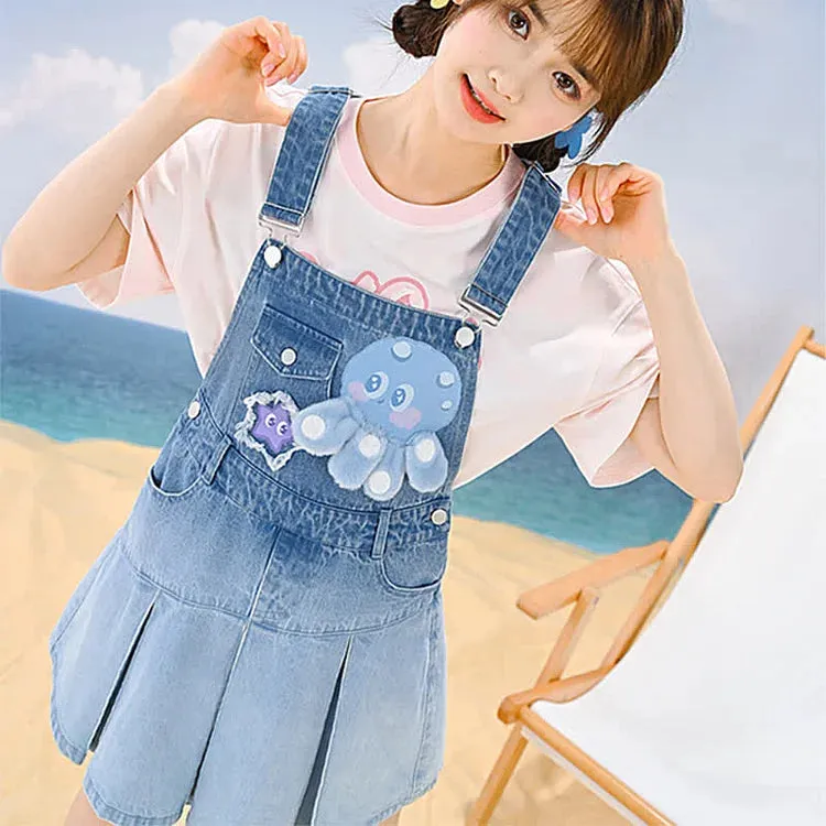 Cartoon Charm: Best Friends Denim Overalls