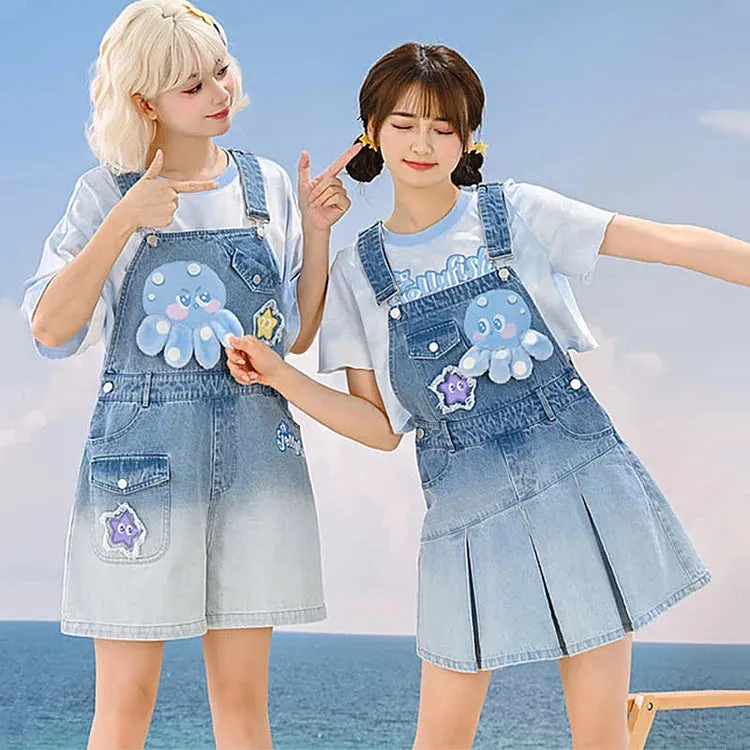 Cartoon Charm: Best Friends Denim Overalls