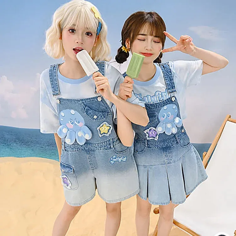 Cartoon Charm: Best Friends Denim Overalls