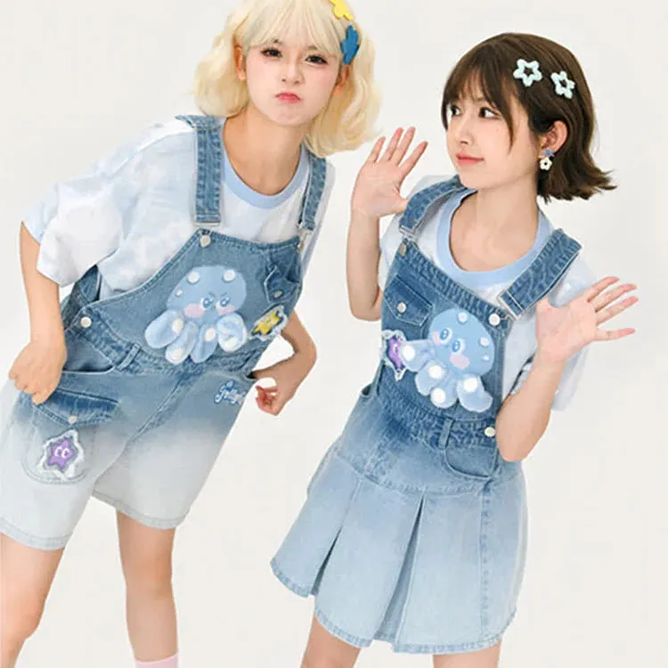 Cartoon Charm: Best Friends Denim Overalls